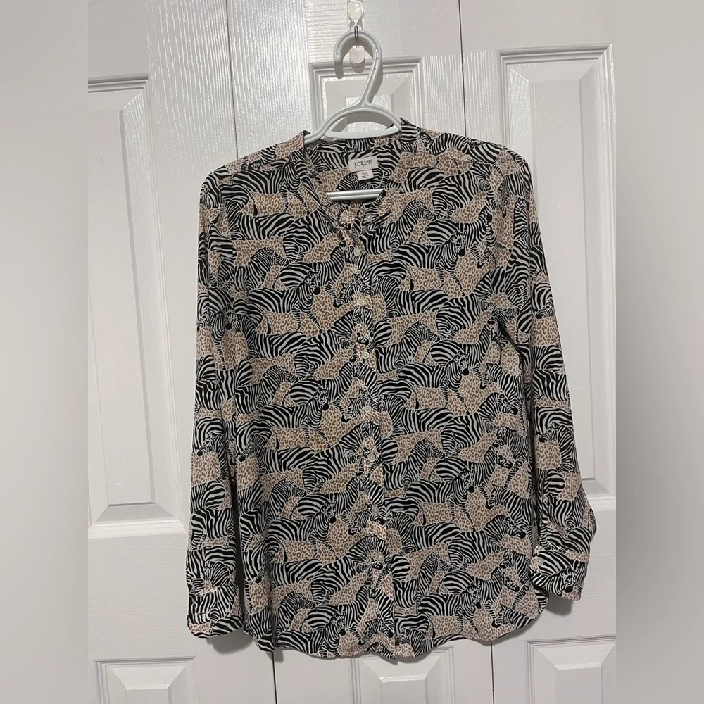 J.Crew Graphic Zebra Button Blouse XXS